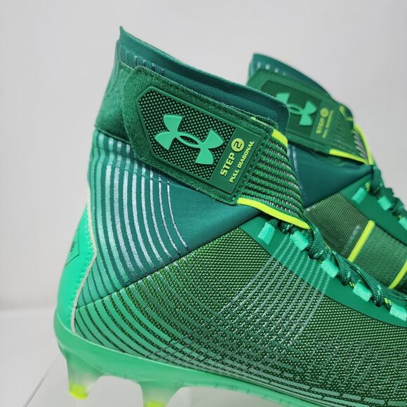 Under Armour Football Cleats Mens 9 Green Highlight MC Logo Spell Out Striped - Picture 10 of 10